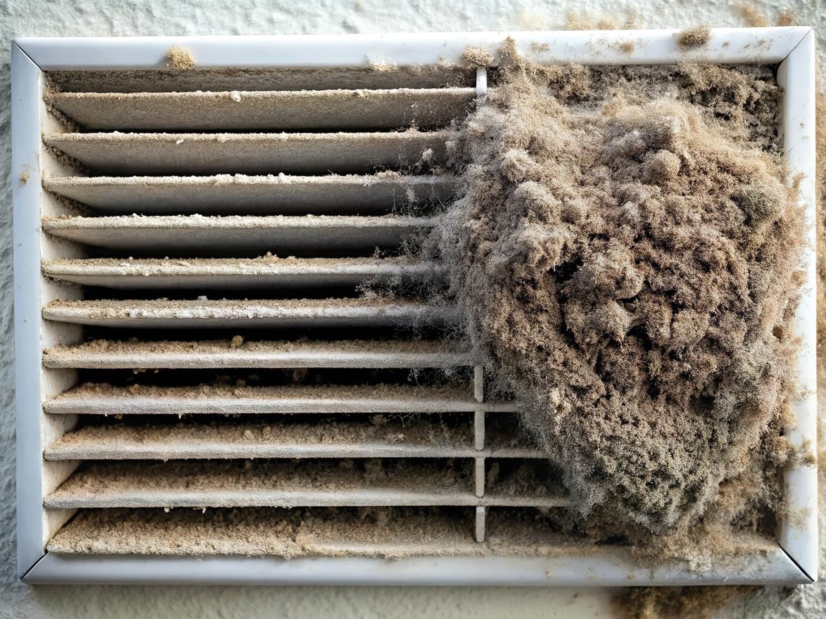 A dust-clogged air return vent